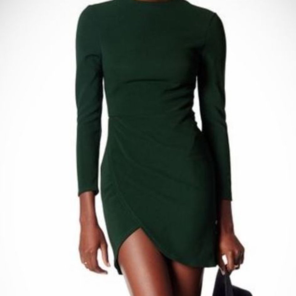 TopShop Green Wrap Dress Long Sleeve Bodycon Party